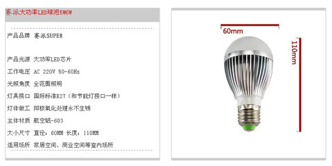【led燈泡5w 高亮led節能燈E27螺口3w5w7wLED球泡燈照明led光源】價格,廠家,圖片,LED球泡燈,中山市賽派照明燈飾-